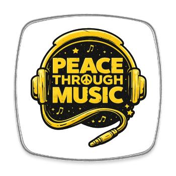 Peace Through Music Logo With Headphones - Square fridge magnet - white - Front