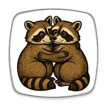 Two raccoons hug - Square fridge magnet - white - Front
