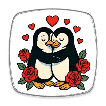 Des manchots câlins avec un cœur de rose - Magnet carré - blanc - Devant