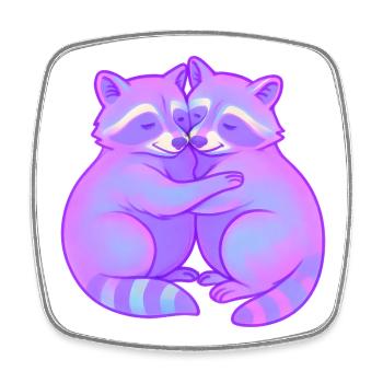 Neon Cuddly Raccoons Duo - Square fridge magnet - white - Front