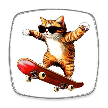 Skateboard pour chat - Magnet carré - blanc - Devant