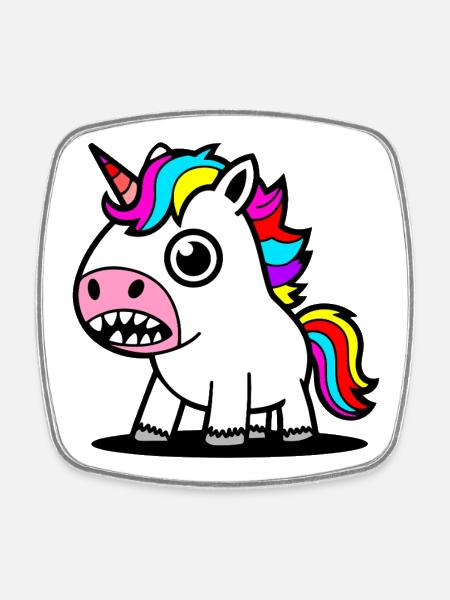 Colorful Cartoon Unicorn Motif - Square fridge magnet - white