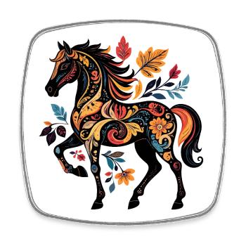 Ornamentpferd mit Blättermustern - Viereckiger Kühlschrankmagnet - Weiß - Vorne