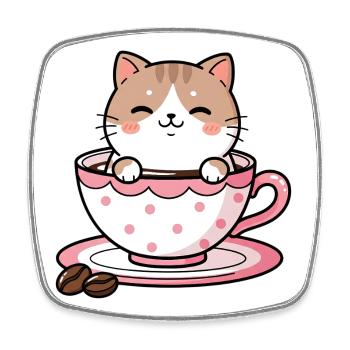 Cozy Cat in Pink Teacup - Square fridge magnet - white - Front