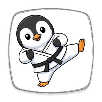 Cute Penguin Karate Martial Artist Cartoon Chibi - Square fridge magnet - white - Front