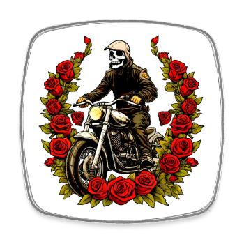 Roses squelette moto - Magnet carré - blanc - Devant