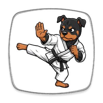 Cute Rottweiler Karate Fighter Cartoon Martial Arts - Square fridge magnet - white - Front