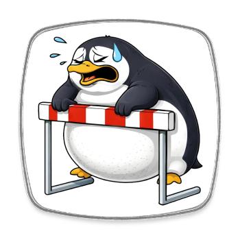 Cute penguin cartoon funny unsporty hurdle - Square fridge magnet - white - Front