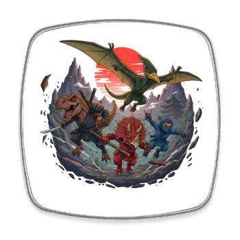 Dino Ninja - Viereckiger Kühlschrankmagnet - Weiß - Vorne