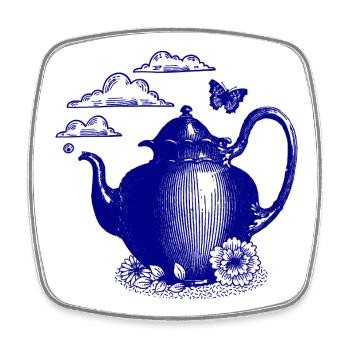 Blue tea kettle in the magic of clouds - Square fridge magnet - white - Front