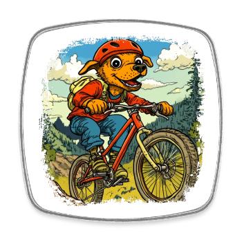 Chien Vélo / Chien VTT - Magnet carré - blanc - Devant