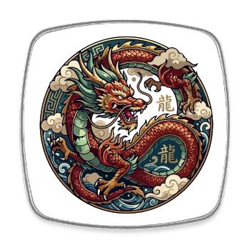 Dragon Circle: Chinese Dragon Emblem Motif - Square fridge magnet - white - Front