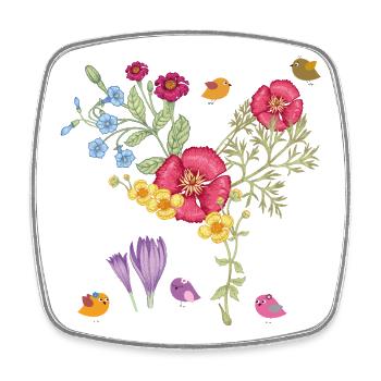 Bouquet of flowers with birds - Square fridge magnet - white - Front