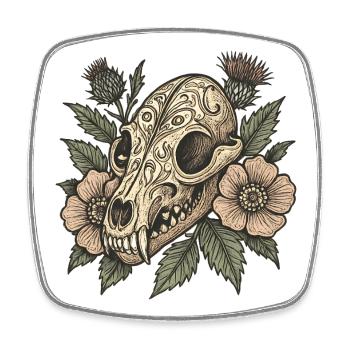 Crâne vintage avec des fleurs - Magnet carré - blanc - Devant