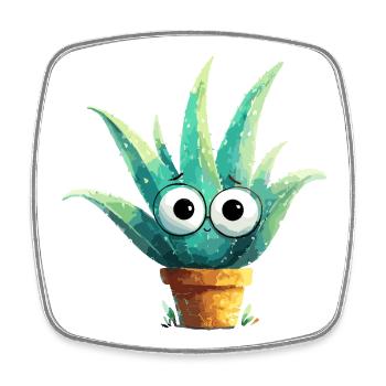Cheerful aloe with glasses - Square fridge magnet - white - Front