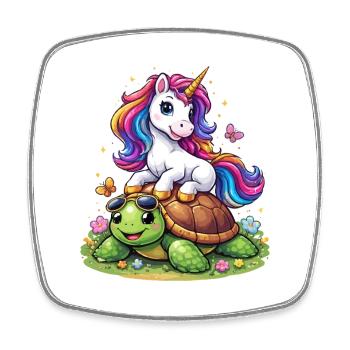 Unicorn on turtle - Square fridge magnet - white - Front