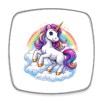 Rainbow Unicorn Over Clouds - Square fridge magnet - white - Front