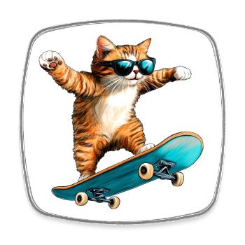 Katze Skater - Viereckiger Kühlschrankmagnet - Weiß - Vorne