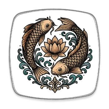 Tatouage d’harmonie du cercle de koi et lotus - Magnet carré - blanc - Devant