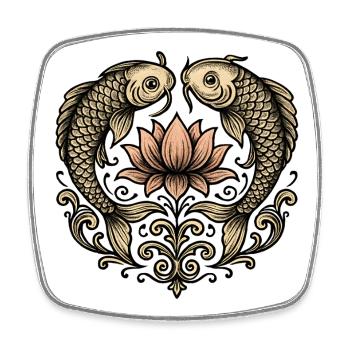 Koi and Lotus: Elegant Ornament - Square fridge magnet - white - Front