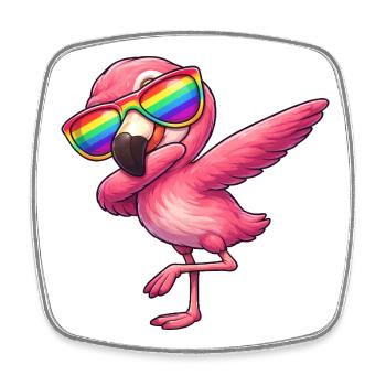 Cute Flamingo Cartoon Dab Dabbing Rainbow Somm - Square fridge magnet - white - Front