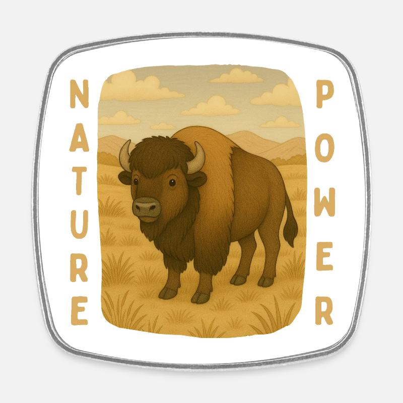 Bison on the Steppe - Square fridge magnet - white