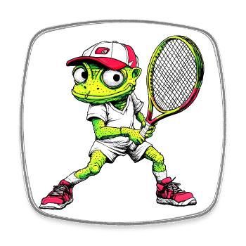Tennis Chameleon - Square fridge magnet - white - Front