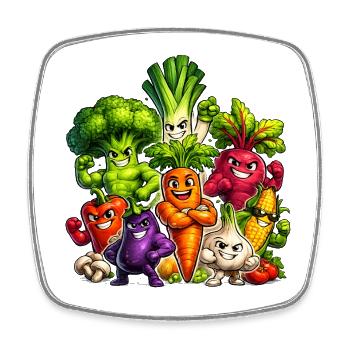 Strong vegetables in a comic look - Square fridge magnet - white - Front