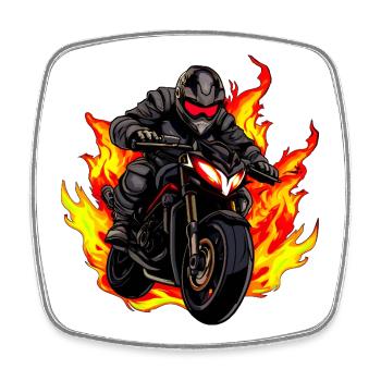 Motorcyclist with flames - Square fridge magnet - white - Front