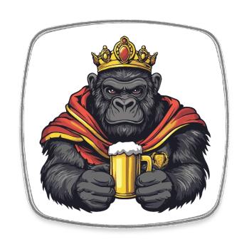 Gorilla Bier König - Viereckiger Kühlschrankmagnet - Weiß - Vorne