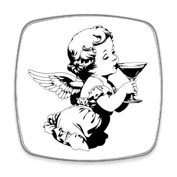 Cocktail Engel – Cherub mit Martini Glas - Viereckiger Kühlschrankmagnet - Weiß - Vorne