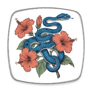 Azure Serpent Amid Hibiscus - Square fridge magnet - white - Front