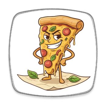 Freches Pizzastück Cartoon - Viereckiger Kühlschrankmagnet - Weiß - Vorne