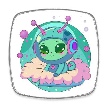 Pastell-Astronautin Alien auf Wolke - Viereckiger Kühlschrankmagnet - Weiß - Vorne