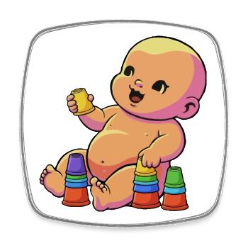 Buntes Baby mit Bechern - Viereckiger Kühlschrankmagnet - Weiß - Vorne