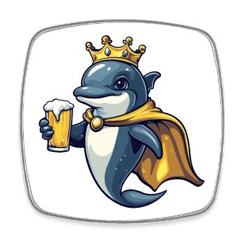 Dolphin Beer King - Square fridge magnet - white - Front