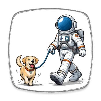 Astronaut mit seinem Hund Gassi  - Viereckiger Kühlschrankmagnet - Weiß - Vorne