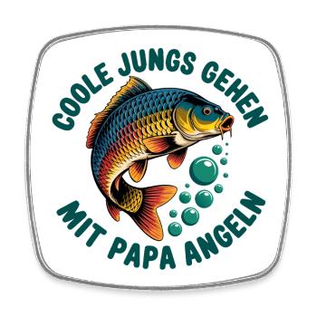 Karpfen angeln mit Papa - Viereckiger Kühlschrankmagnet - Weiß - Vorne