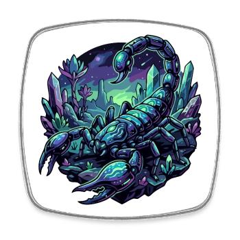 Neon Scorpion on Crystal Planet Fantasy Motif - Square fridge magnet - white - Front