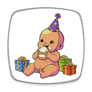 Bébé Cupcake d’anniversaire - Magnet carré - blanc - Devant