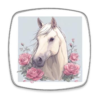 Pferd mit Blumen - Viereckiger Kühlschrankmagnet - Weiß - Vorne