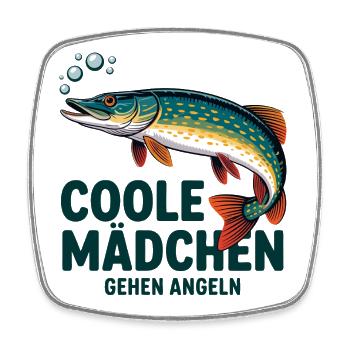 Coole Mädchen Angeln - Viereckiger Kühlschrankmagnet - Weiß - Vorne