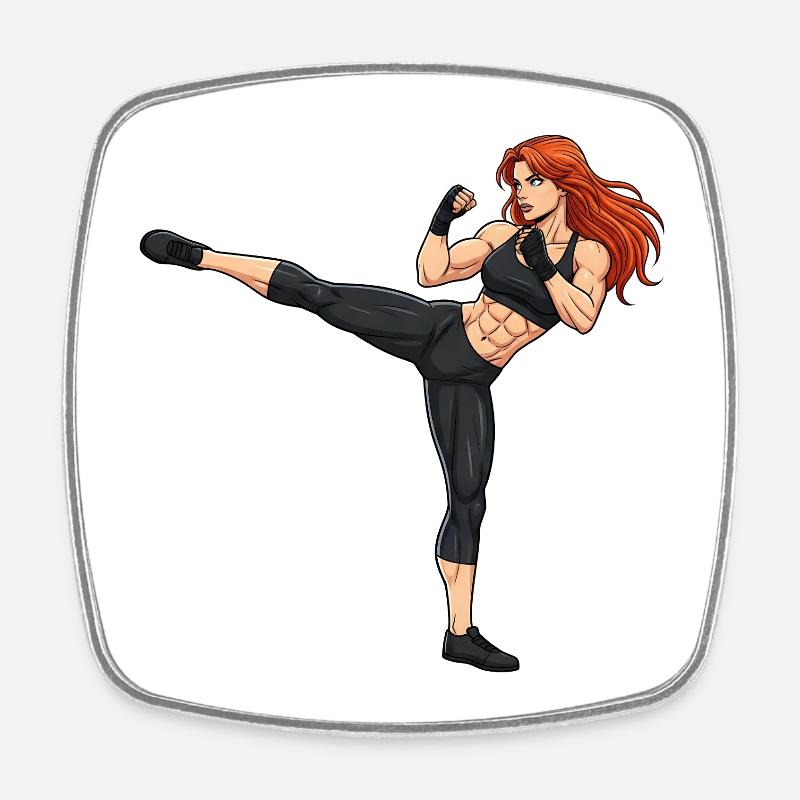 Martial Arts Kickboxer Illustration - Square fridge magnet - white