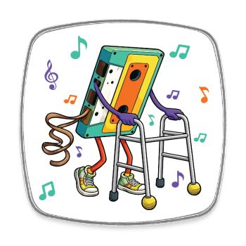 Cassette Tape Retro 80s Music Walking Aid - Square fridge magnet - white - Front