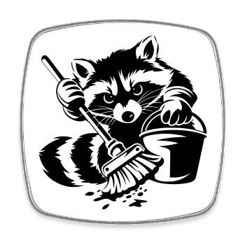 Waschbär mit Eimer & Mopp - Viereckiger Kühlschrankmagnet - Weiß - Vorne