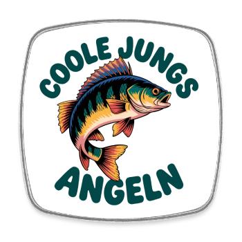 Coole Jungs Angeln Fischmotiv - Viereckiger Kühlschrankmagnet - Weiß - Vorne