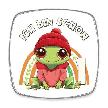 1er anniversaire Grenouille arc-en-ciel mignonne - Magnet carré - blanc - Devant