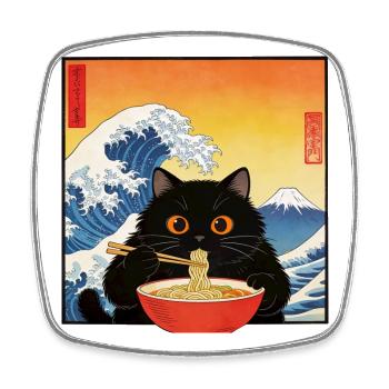 Chat mignon Ramen nouilles Japon Vague Cadeau rétr - Magnet carré - blanc - Devant