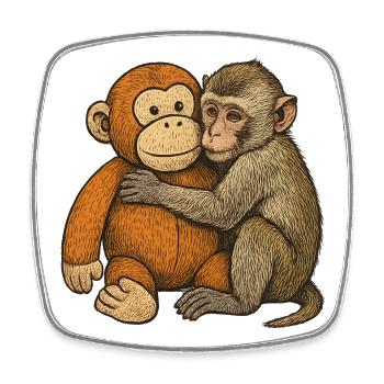 Embraced monkey friendship - Square fridge magnet - white - Front