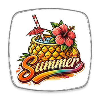 Illustration estivale de cocktails à l’ananas - Magnet carré - blanc - Devant